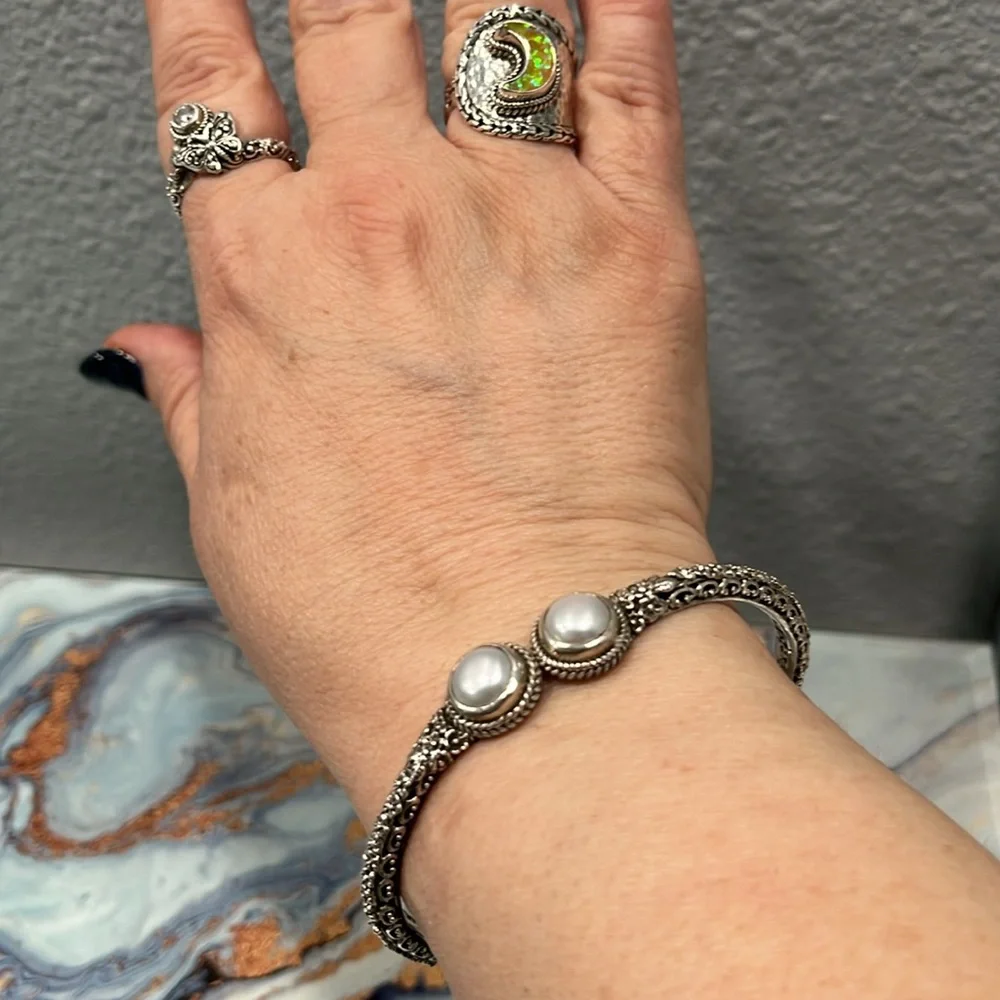 Sarda Sterling Silver and Pearl Bracelet, size 6.75”